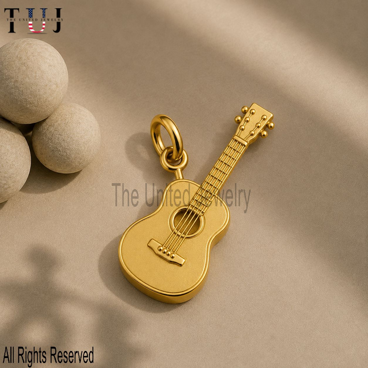 Guitar Pendant – 925 Sterling Silver with 18K Gold Plating, Music Lover Charm Necklace