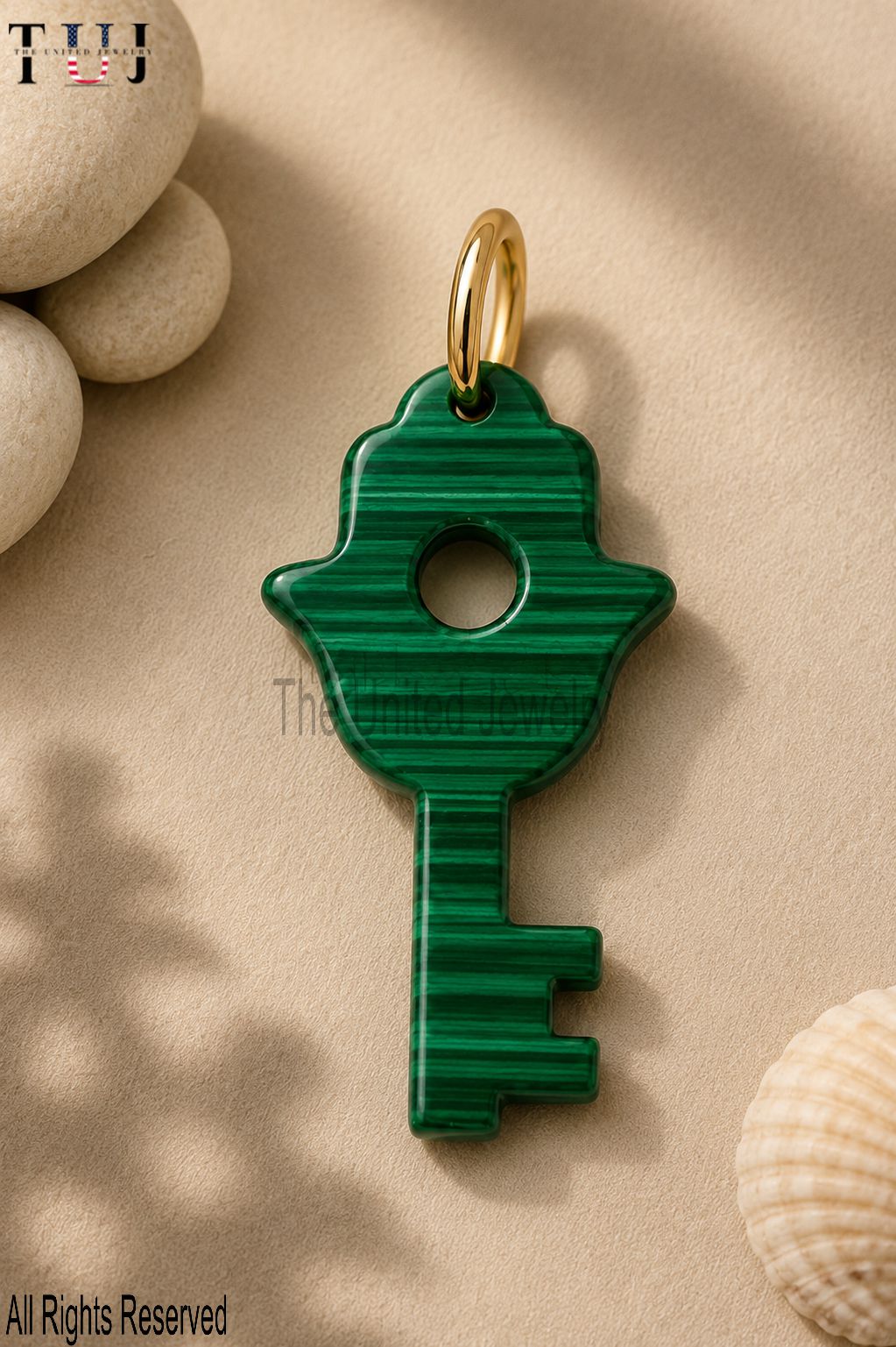 Green Malachite Key Pendant | 925 Sterling Silver Key Charm | Good Luck Necklace