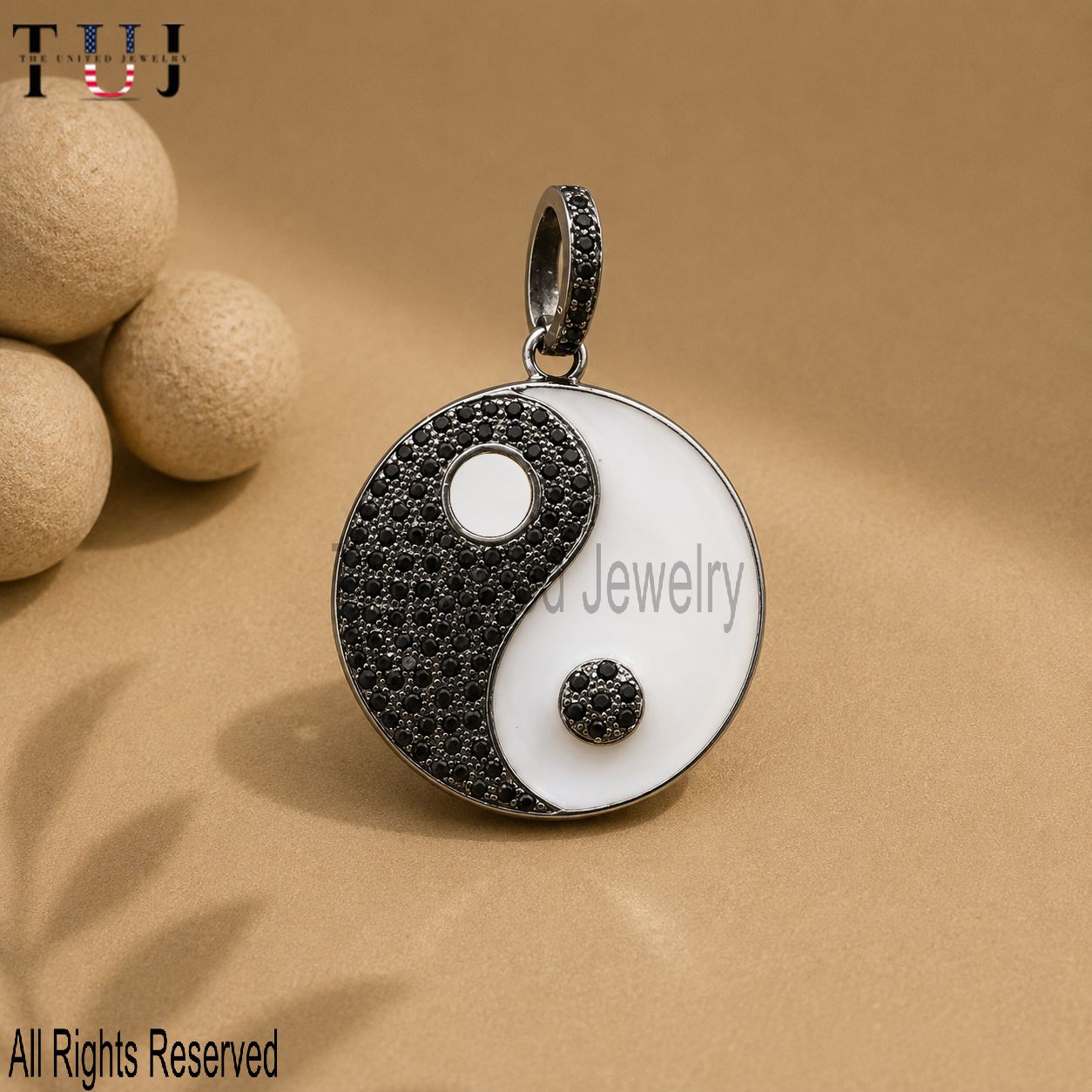 925 Sterling Silver Enamel Ying Yang Charm Black Spinel Pendant Jewelry