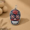 925 Sterling Silver Enamel Skull Charm Diamond Pendant Jewelry
