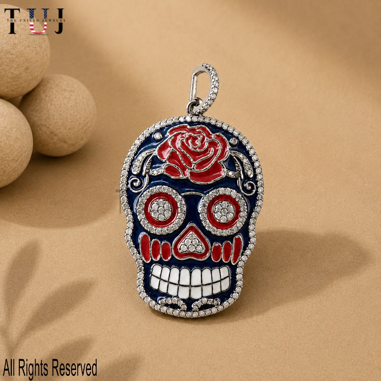 925 Sterling Silver Enamel Skull Charm Diamond Pendant Jewelry