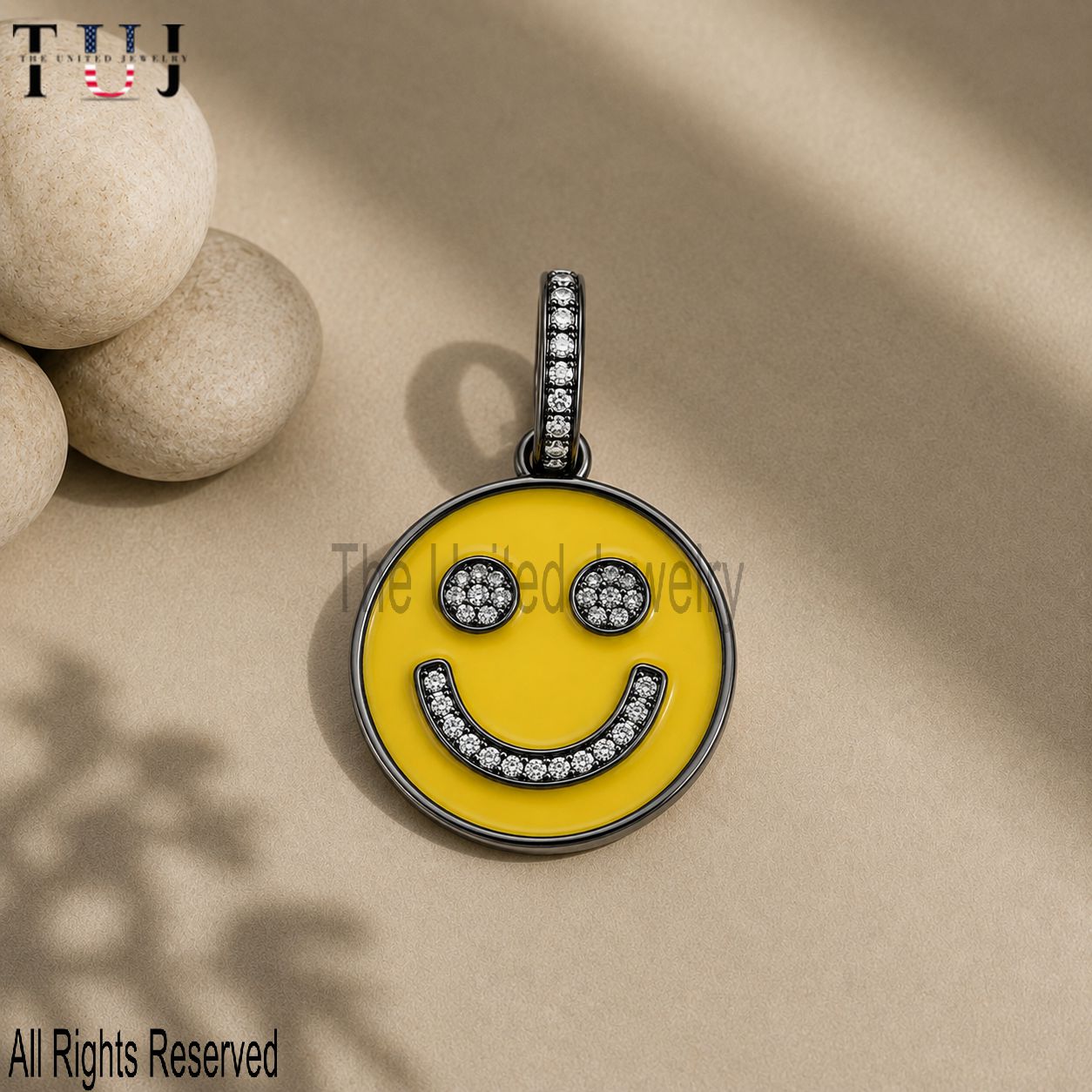 925 Sterling Silver Enamel Face Charm Diamond Pendant Jewelry