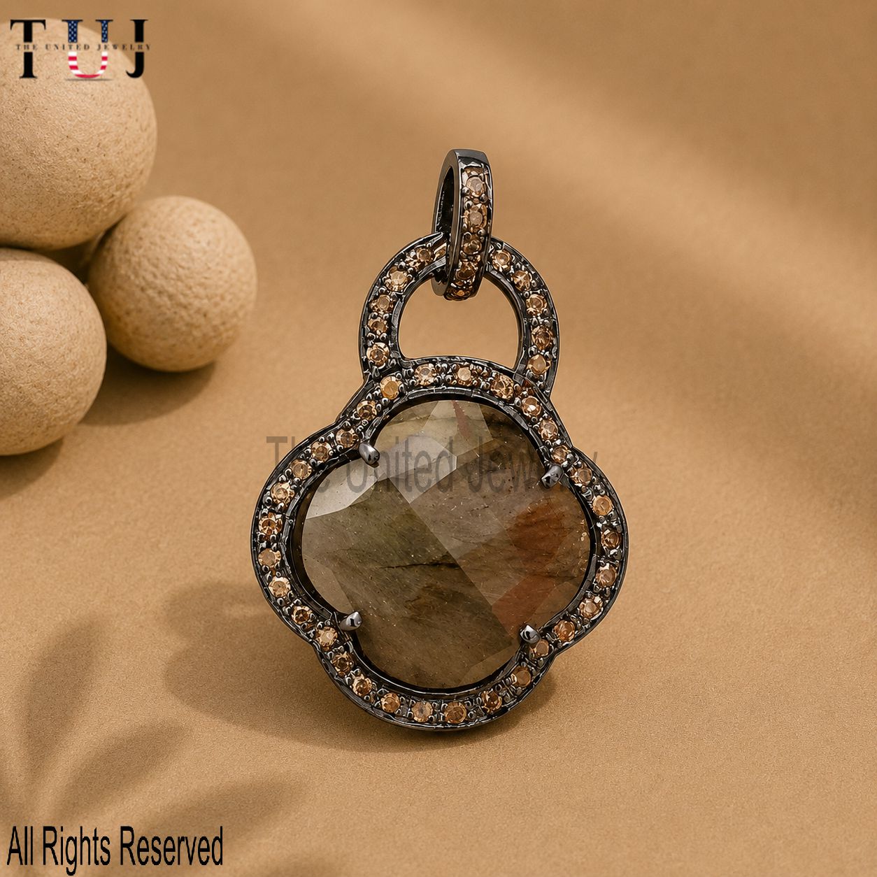 Pave Diamond With Labradorite Handmade Clover Design Pendant 925 Sterling Silver Jewelry
