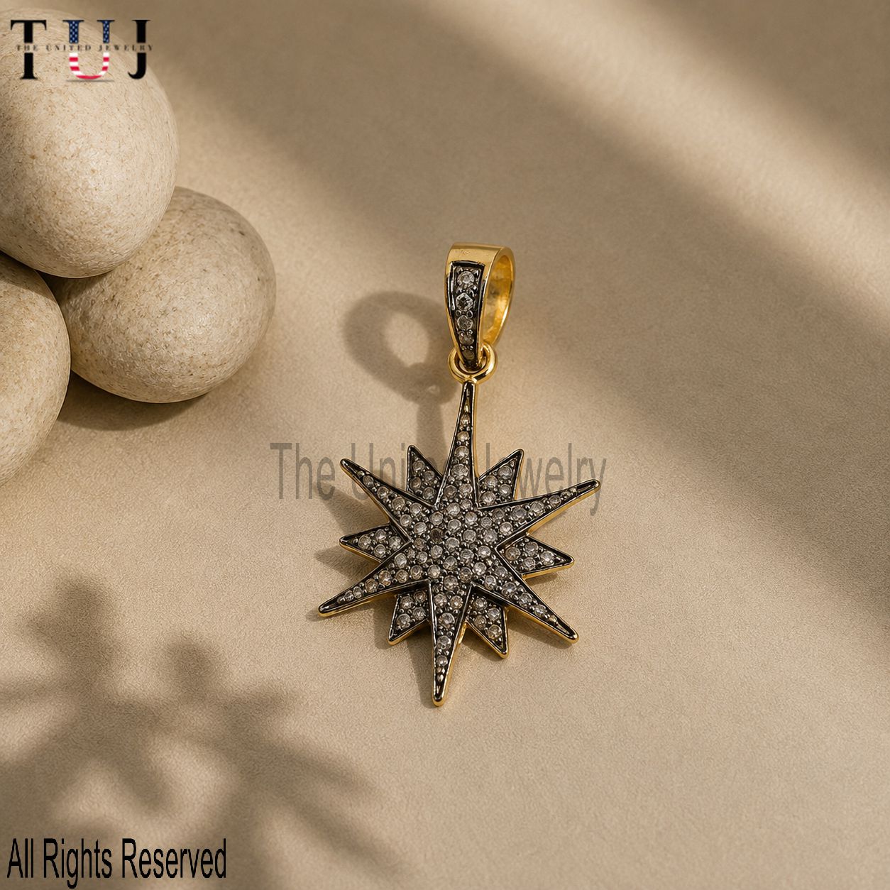 Pave Diamond Handmade Star Design Pendant 925 Sterling Silver Jewelry