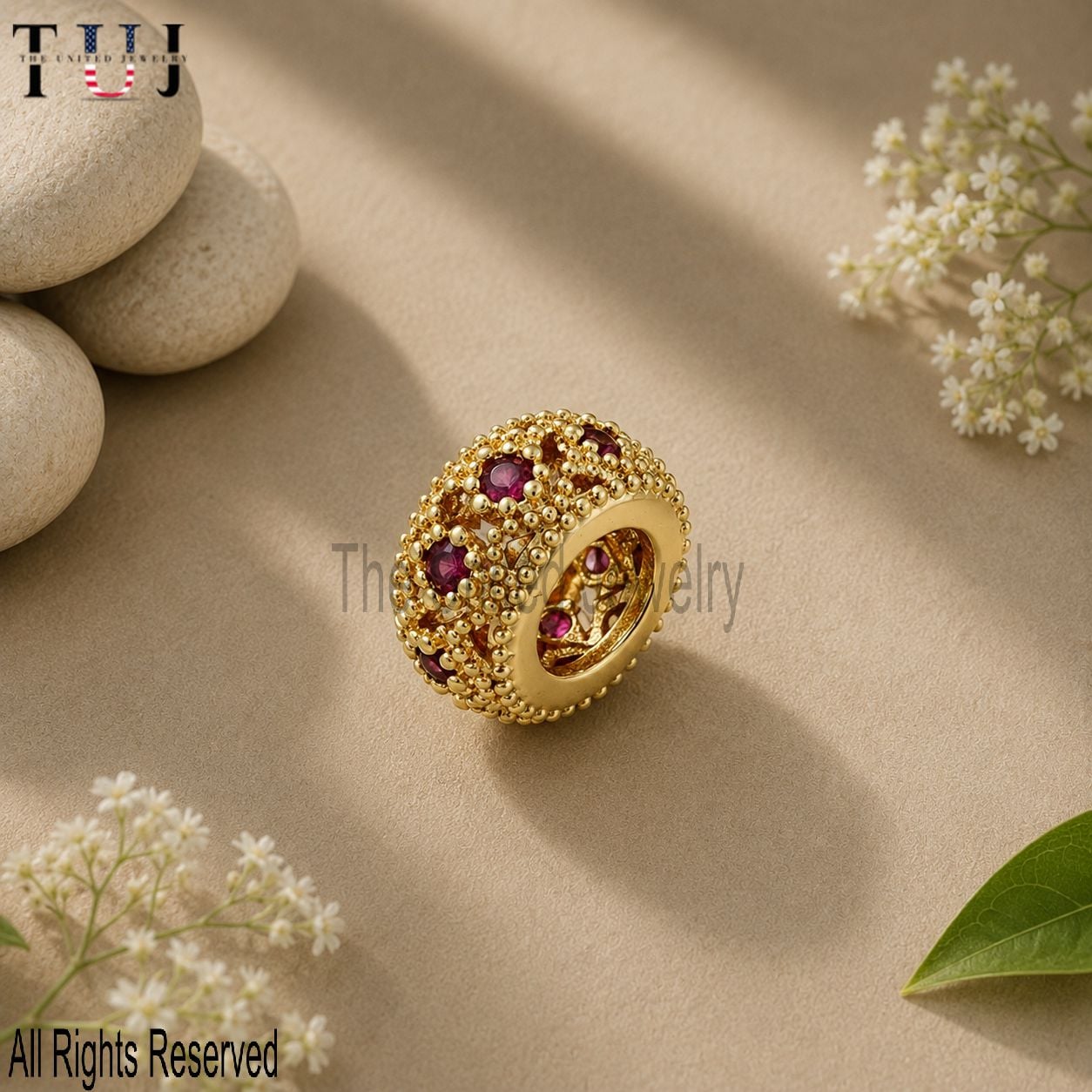 Yellow Gold Plating Handmade Ruby Roundle Spacer Finding In 925 Sterling Silver