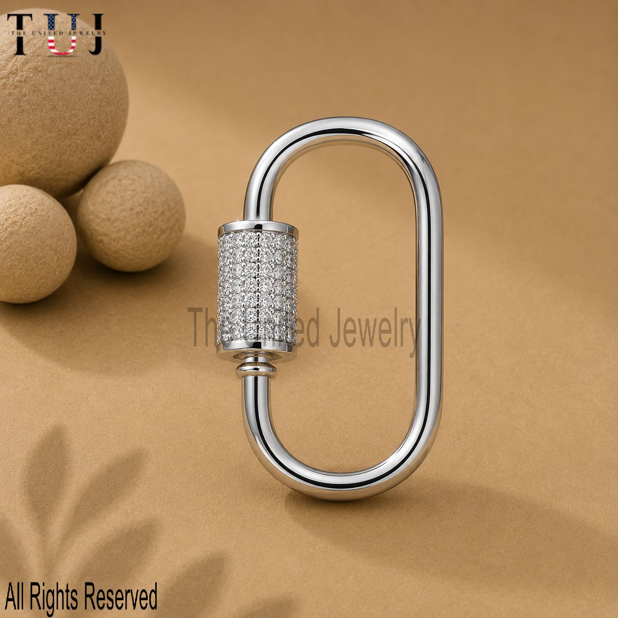 Handmade Pave Diamond Carabiner Clasp Lock Jewelry 925 Sterling Silver