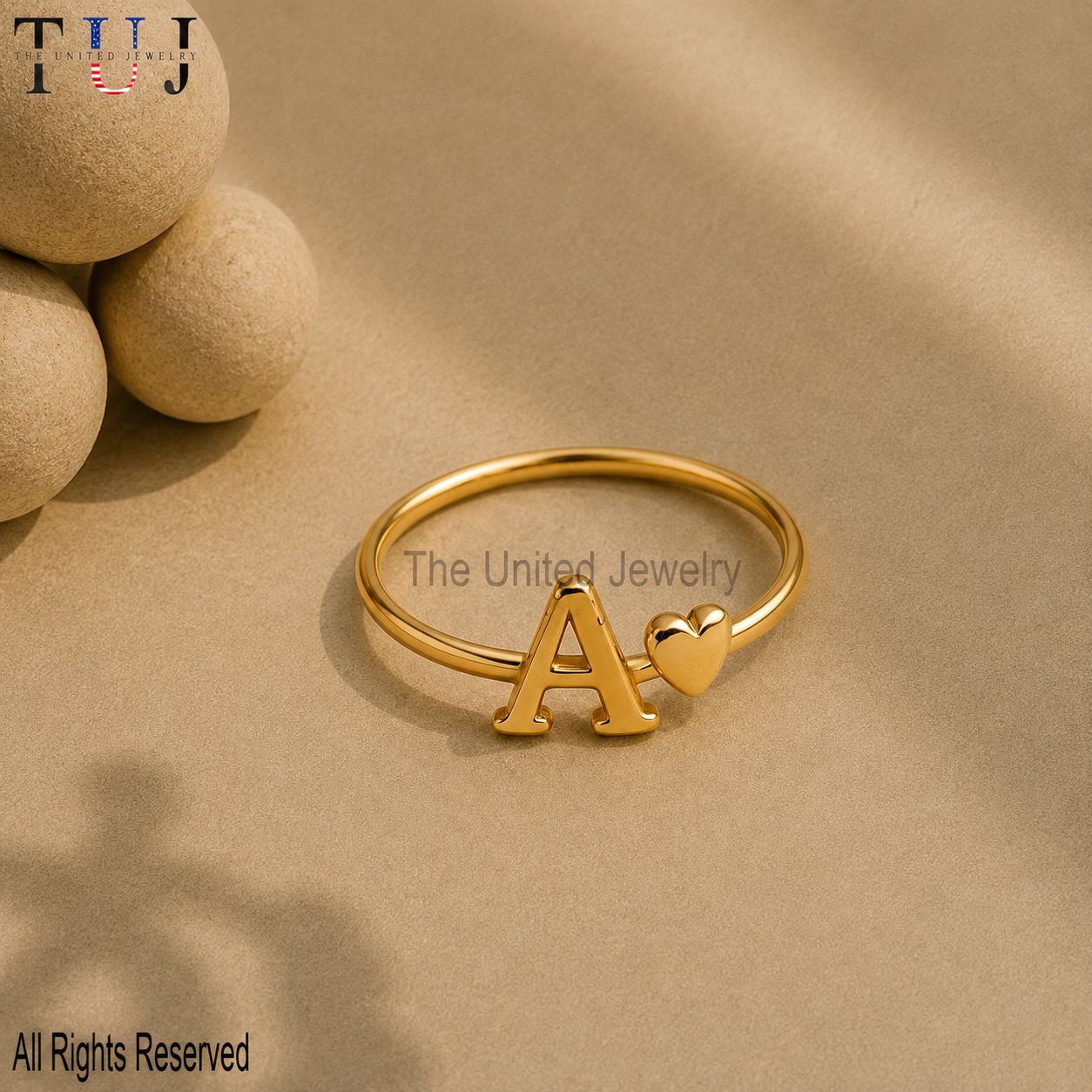Personalized Gold Plated Sterling Silver Initial Heart Ring