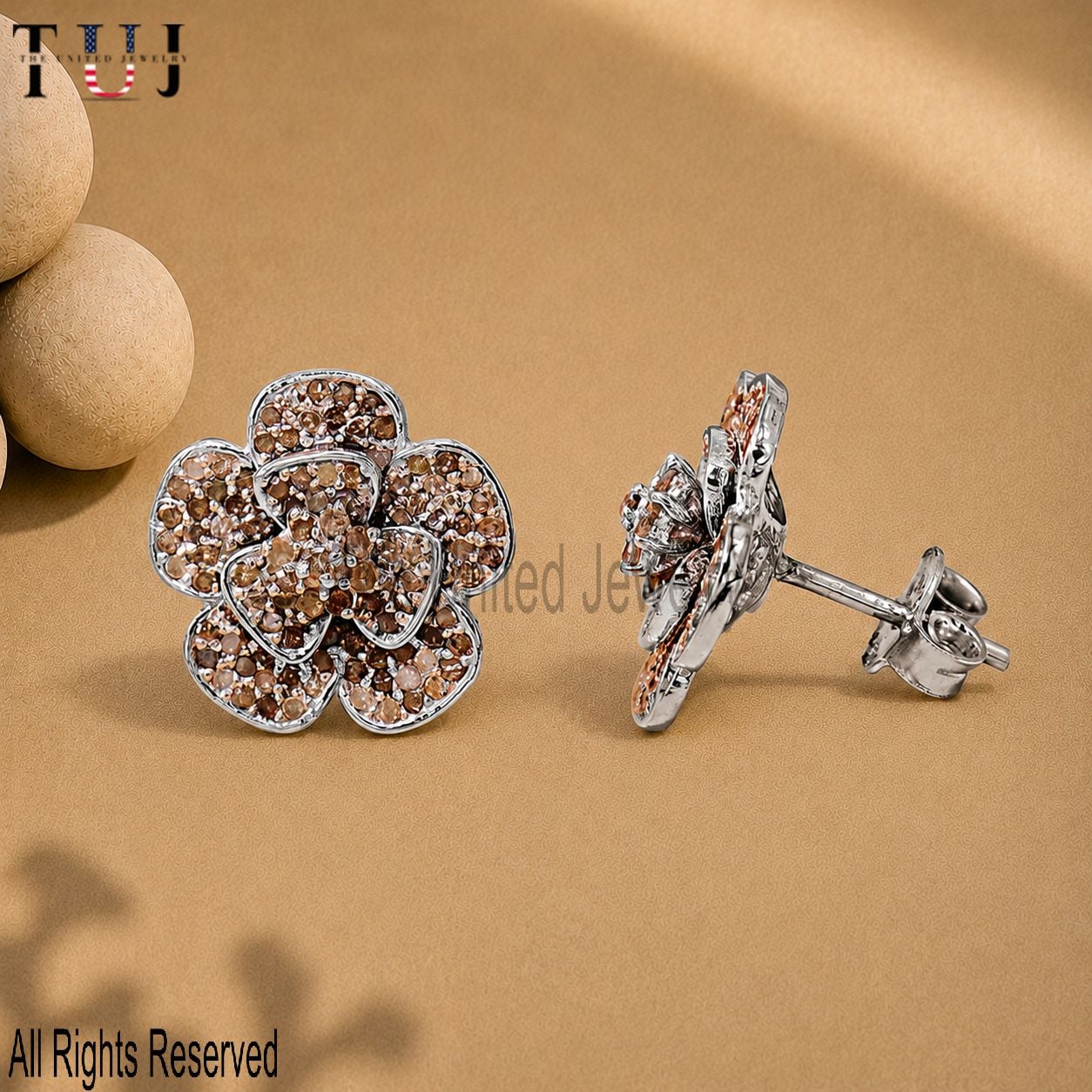 Pave Diamond Handmade Flower Stud Earrings For Women's