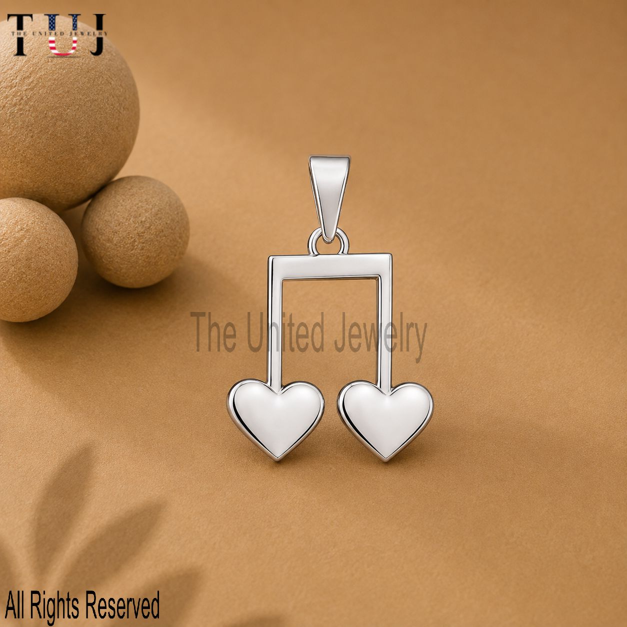 925 Sterling Silver Double Heart Music Note Pendant | Love Music Charm Necklace