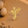 Gold Plated 925 Sterling Silver Hummingbird Pendant with CZ Diamonds, Flying Bird Necklace
