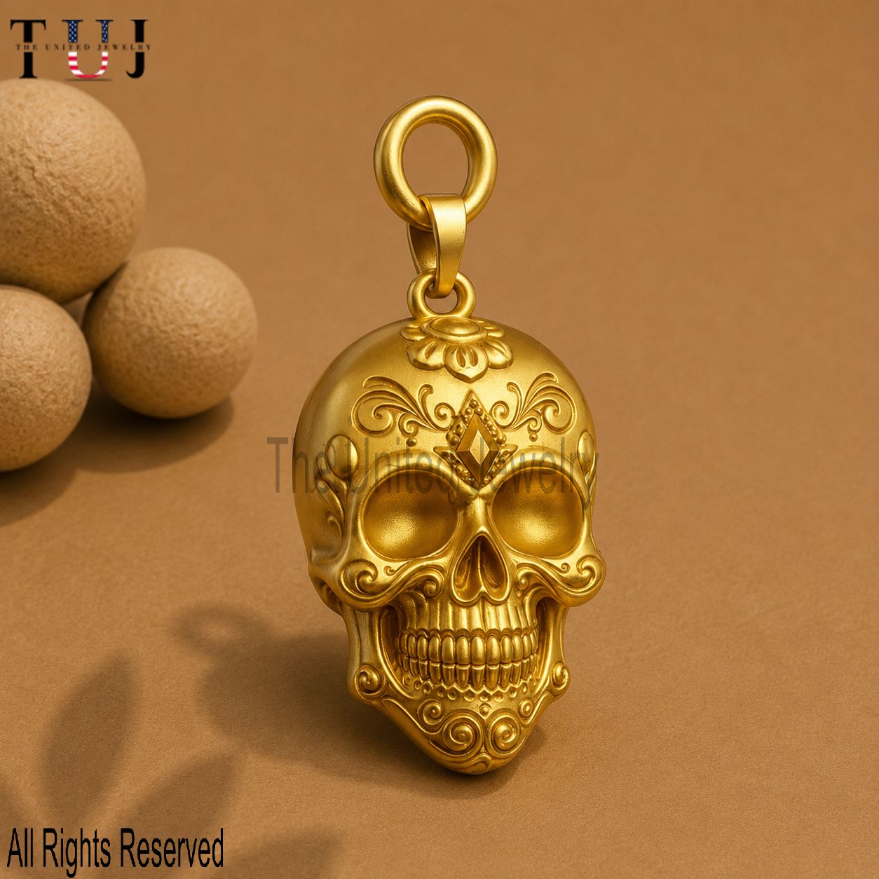 Gold Plated 925 Sterling Silver Skull Pendant Necklace, Gothic Skull Charm