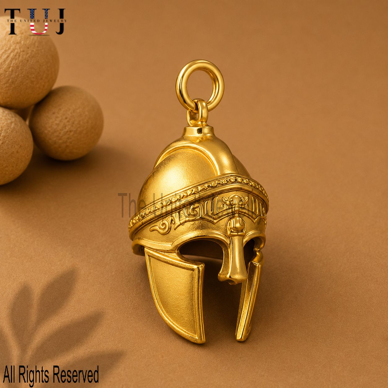 Gold Plated 925 Sterling Silver Spartan Helmet Pendant Necklace, Gladiator Warrior Charm, Biker Statement Jewelry