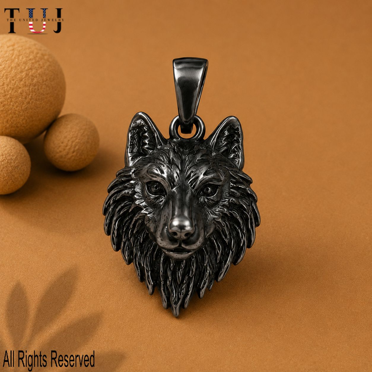 Black Rhodium Wolf Pendant: Sterling Silver Gothic Necklace
