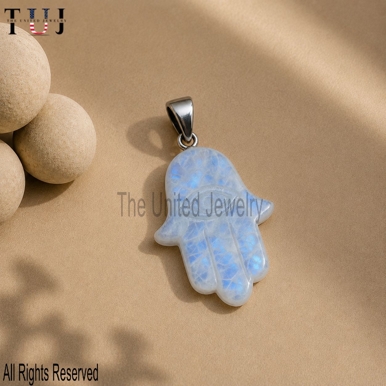 Rainbow Moonstone Hamsa Pendant: Sterling Silver Protection Amulet