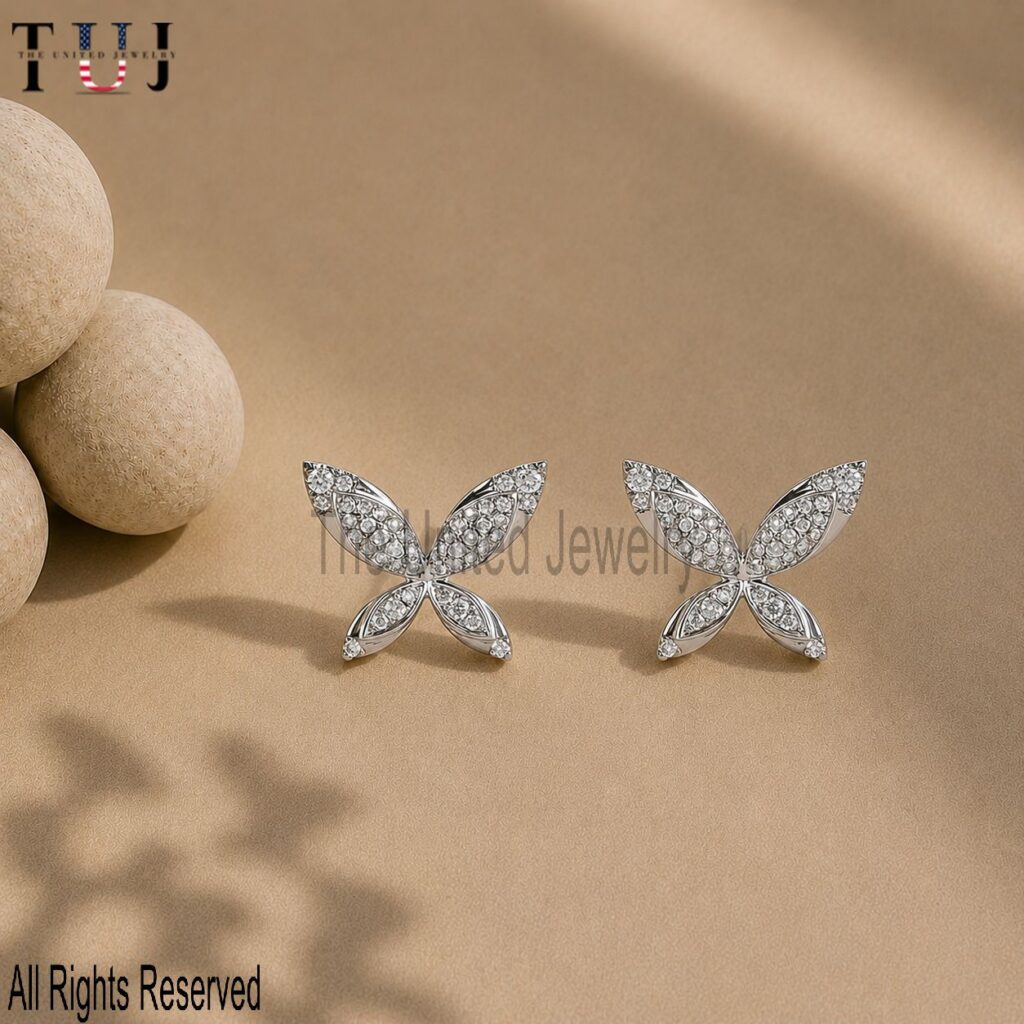 Pave Diamond Handmade Butterfly Stud Earrings For Women's