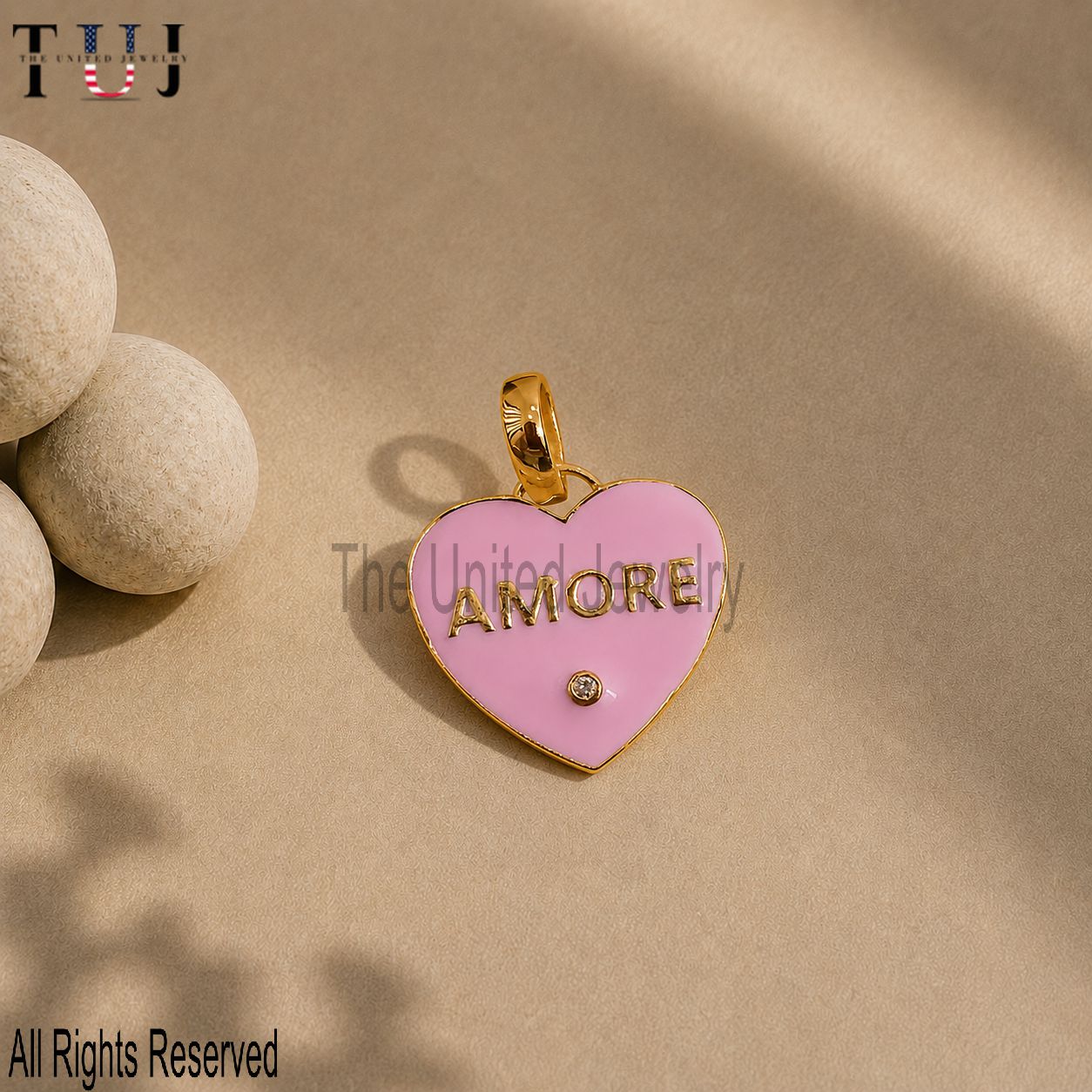 925 Sterling Silver Handmade AMORE Heart With Enamel Color Diamond Charm Pendant Jewelry