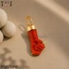 Carved Coral Figa Hand Lucky Charm Pendant 925 Sterling Silver Jewelry
