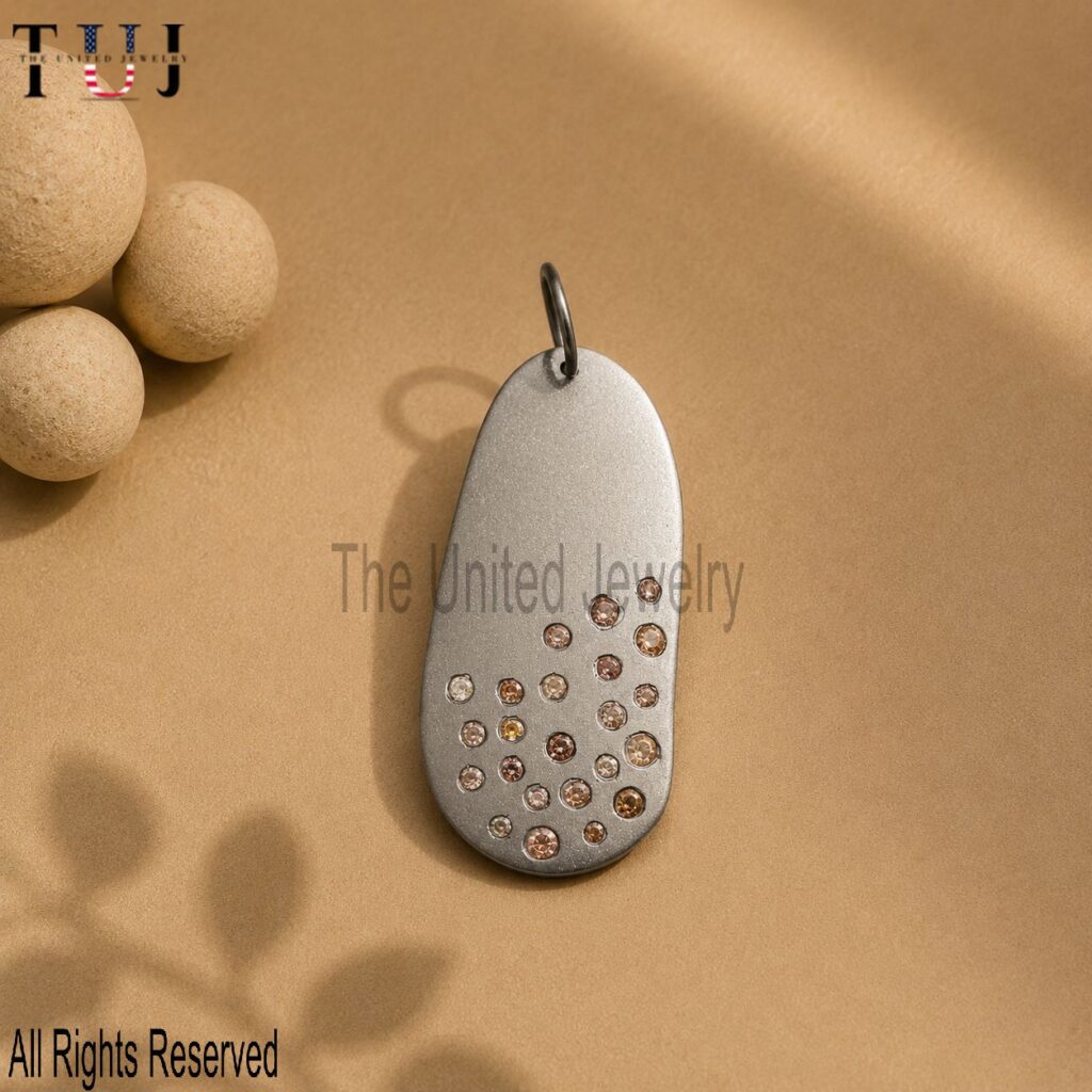 Champagne Diamond Studded Tag Pendant 925 Sterling Silver Pendant Necklace