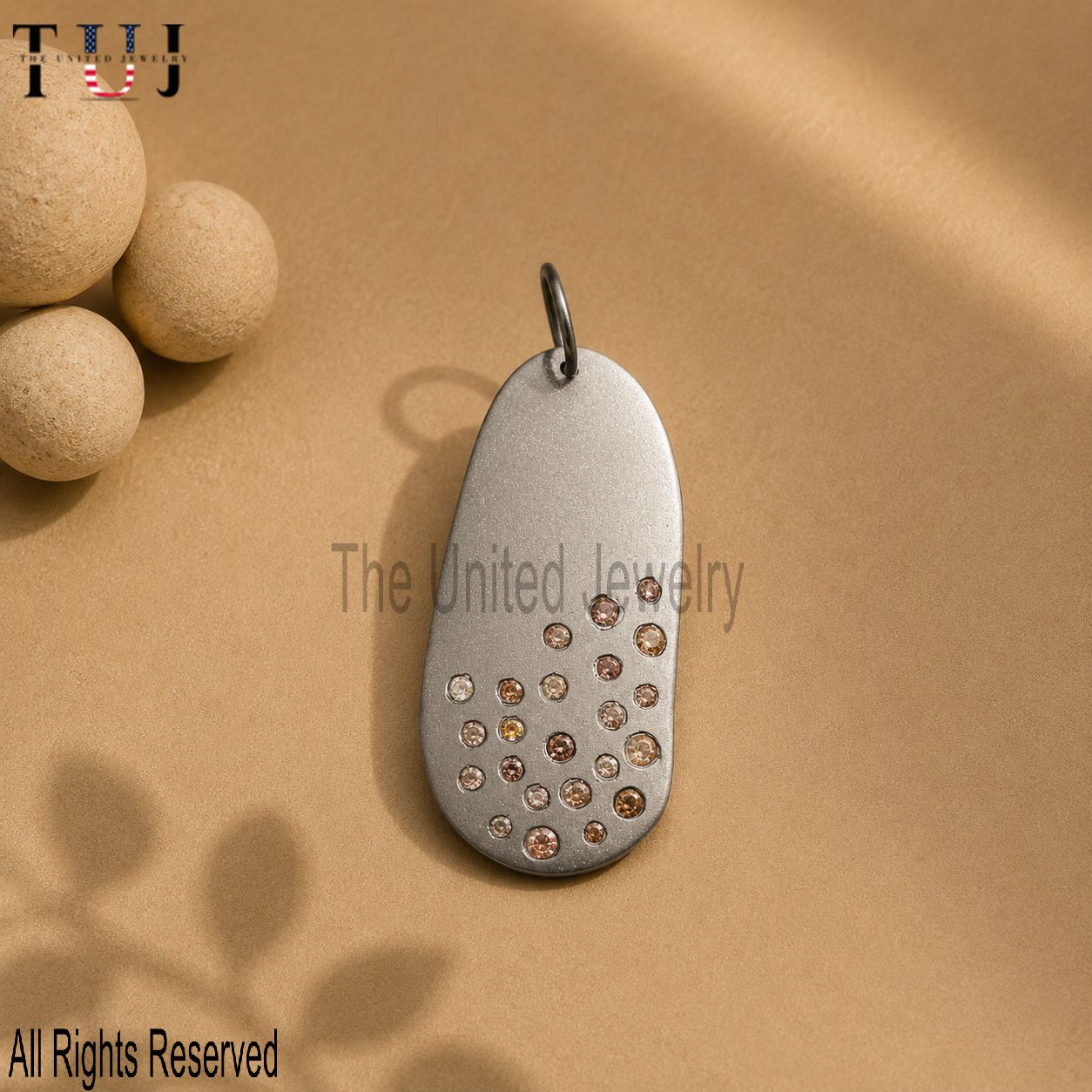 Champagne Diamond Studded Tag Pendant 925 Sterling Silver Pendant Necklace