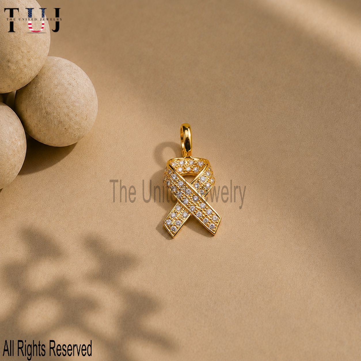 Sterling Silver Awareness Ribbon Necklace: Diamond Pendant, 15mm