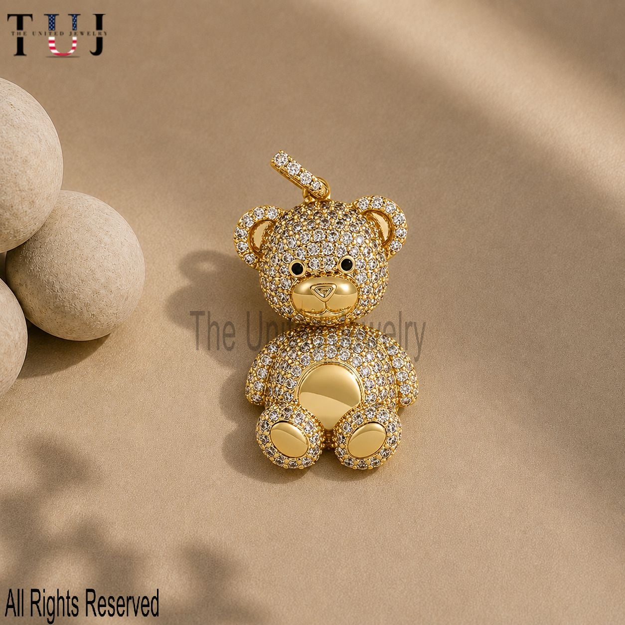 14K Gold Plated Moissanite Teddy Bear Pendant, Silver Teddy Jewelry