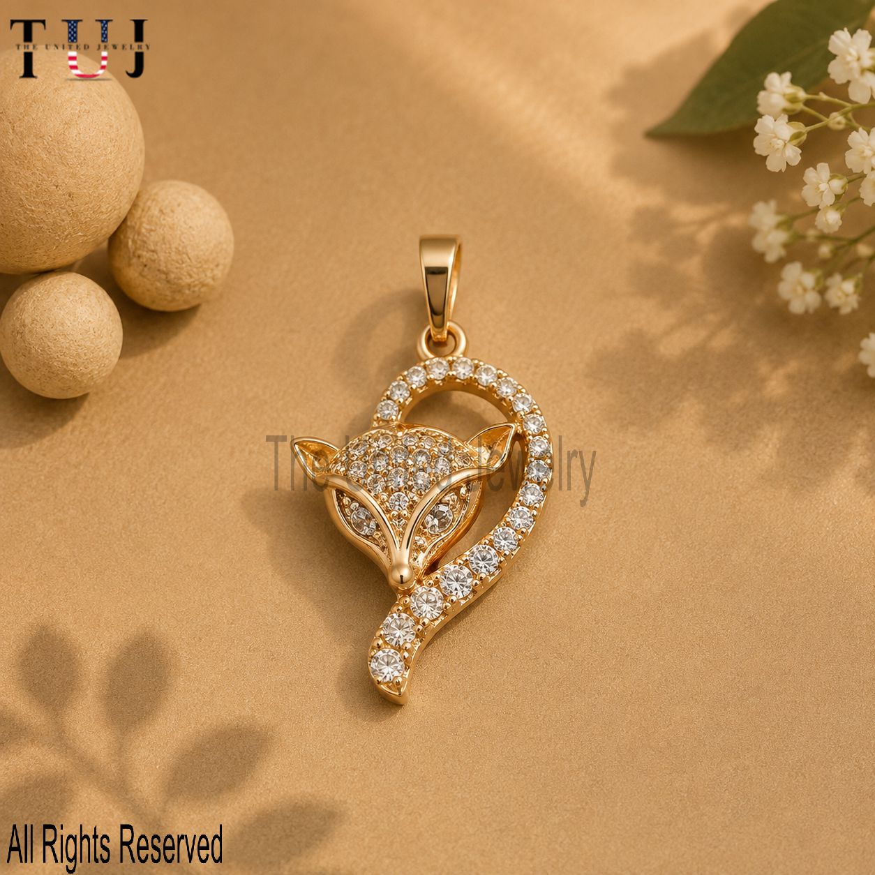 925 Sterling Silver Yellow Gold Plated Eye Fox Diamond Charm Pendant