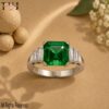 Emerald Cut Lab Emerald Solitaire Ring: 925 Sterling Silver Engagement