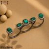 Handmade Emerald Triple Finger Diamond Ring 925 Sterling Silver Jewelry