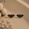 Black Spinel Handmade Bat Stud Earrings For Women's