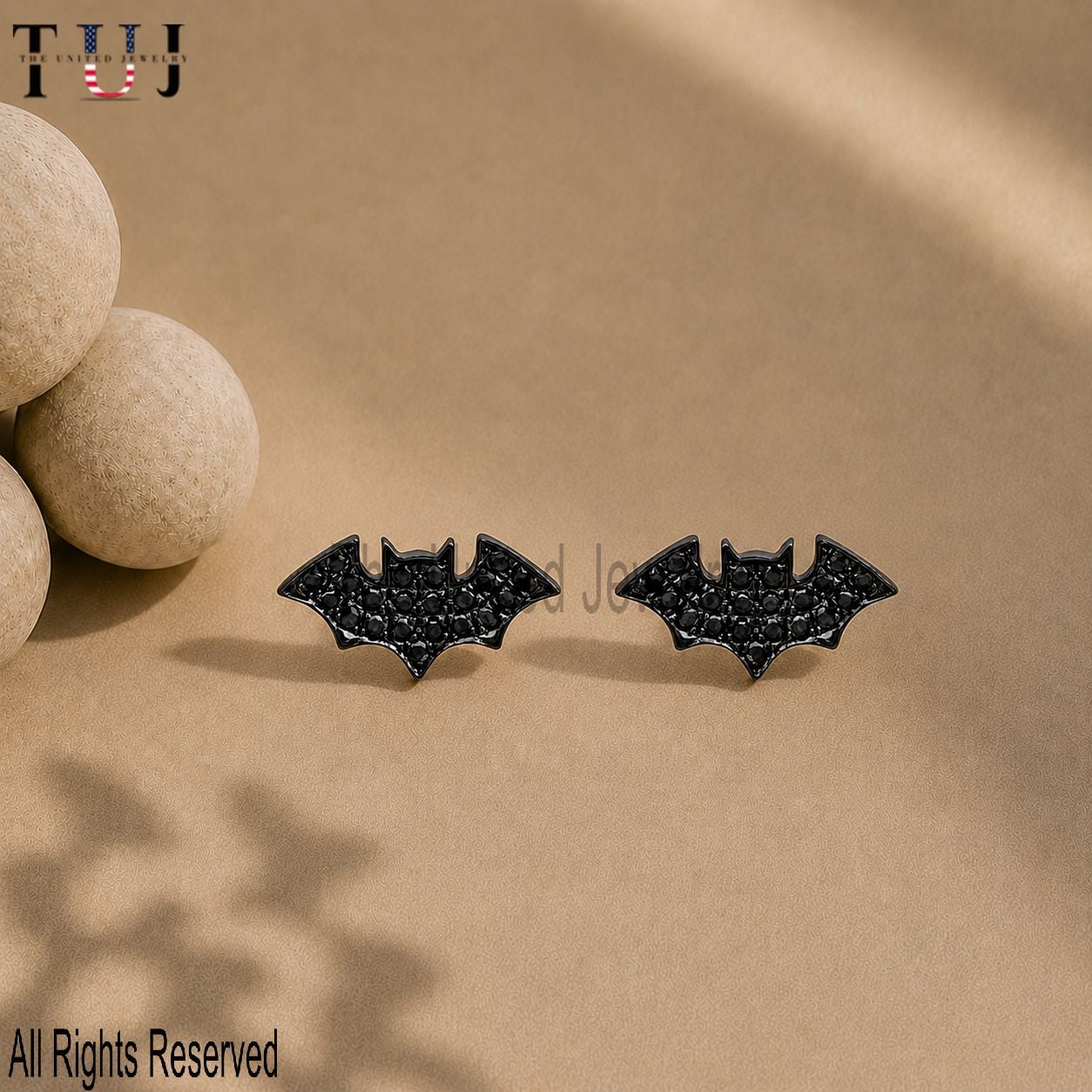 Black Spinel Handmade Bat Stud Earrings For Women's