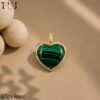 925 Sterling Silver Yellow Gold Plated Malachite Heart Diamond Charm Pendant