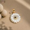 Pearl Flower Carved Handmade Black Onyx Charm Pendant Jewelry 925 Sterling Silver