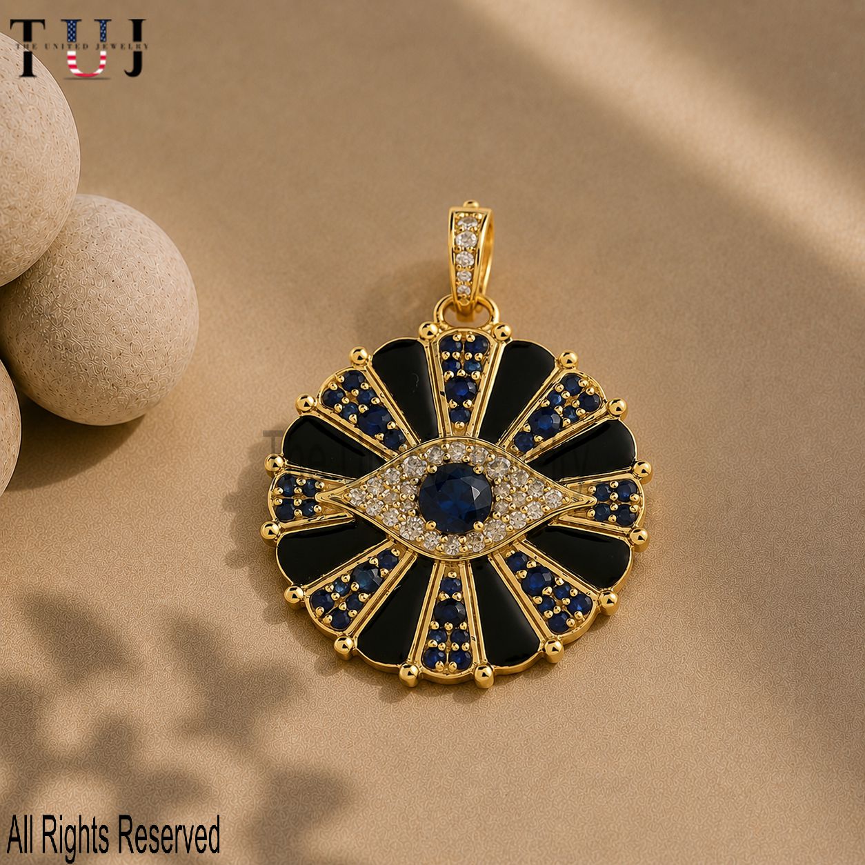 925 Sterling Silver Blue sapphire & diamond evil eye Pendant