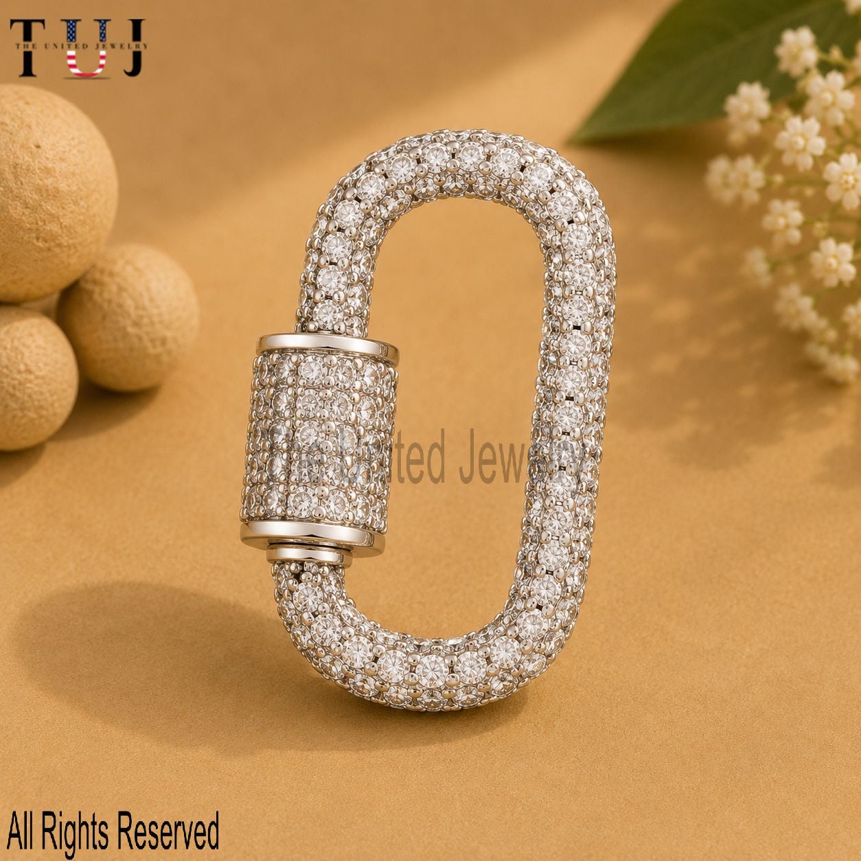 Yellow Gold Plating Handmade Pave Diamond Carabiner Clasp Lock Jewelry