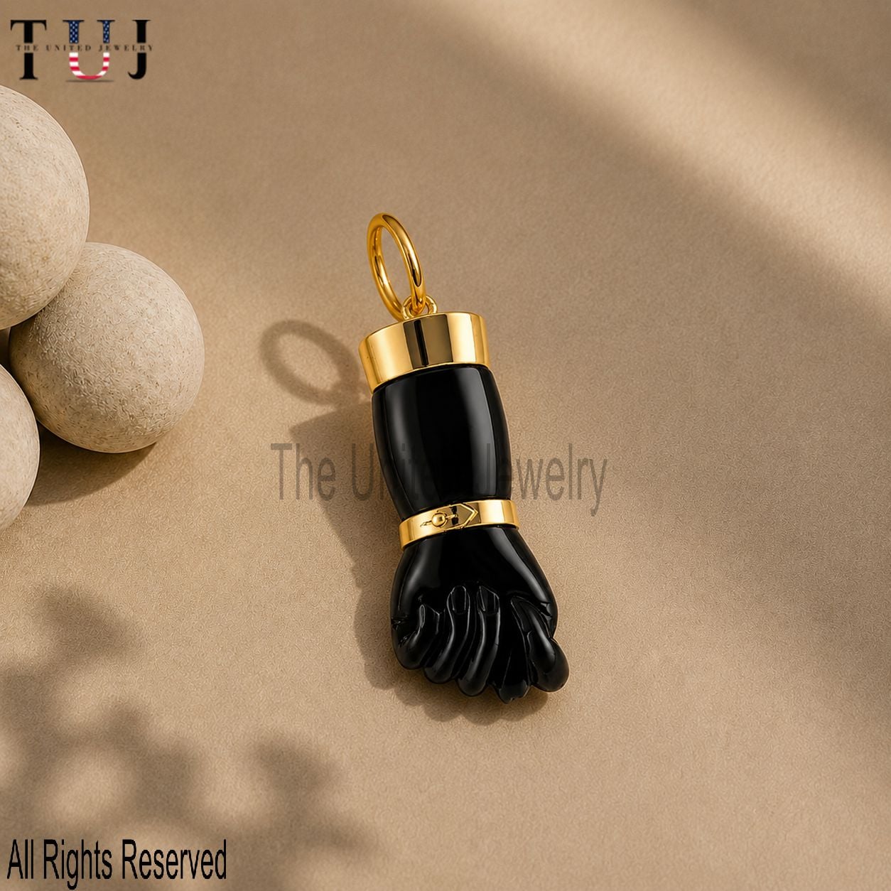 Carved Black Onyx Figa Hand Lucky Charm Pendant 925 Sterling Silver Jewelry