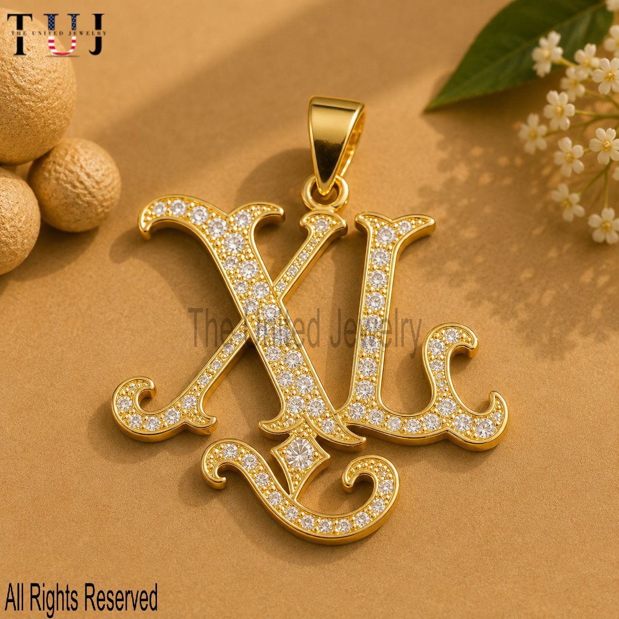 925 Sterling Silver XL Monogram Pendant, Personalized Initial Necklace, Custom Letter Jewelry with moissanite