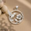 925 Sterling Silver Bird Flower Pendant, Nature Inspired Hummingbird Necklace