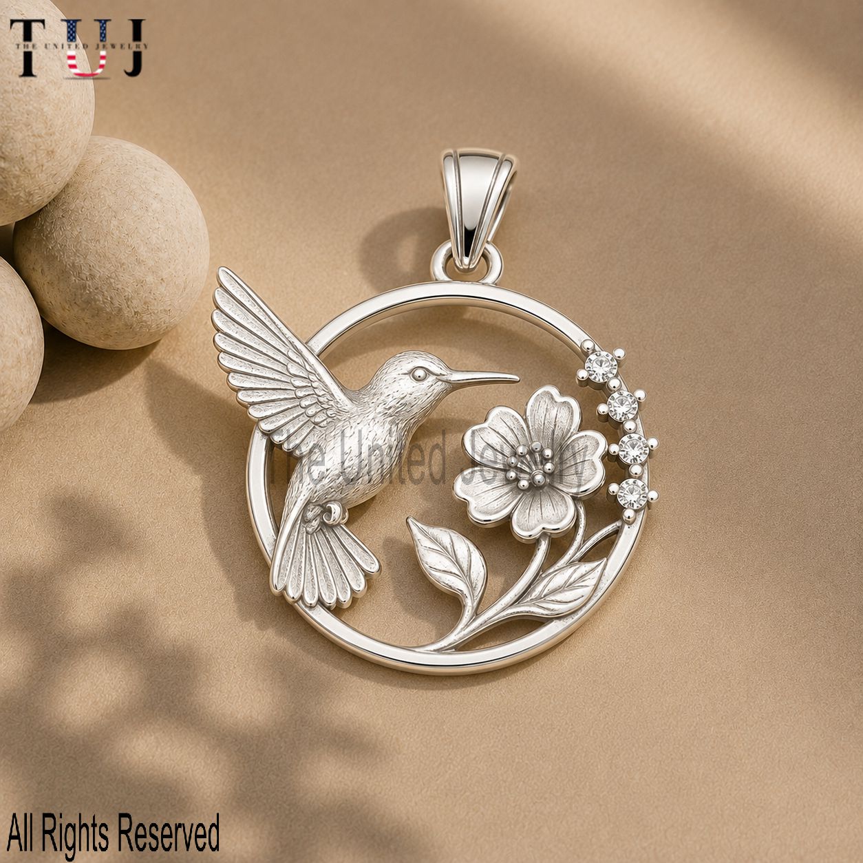 925 Sterling Silver Bird Flower Pendant, Nature Inspired Hummingbird Necklace