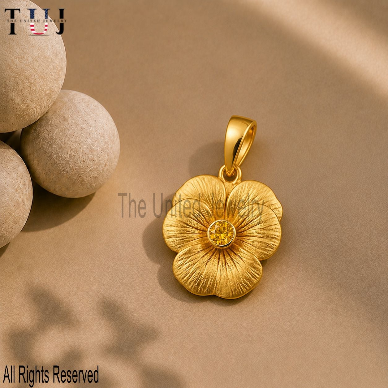 18K Gold Vermeil Citrine Flower Pendant: Sterling Silver Blossom Charm