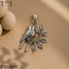 925 Sterling Silver Bird on Branch Pendant, Nature Inspired Bird Necklace, Oxidized Silver Animal Jewelry Gift