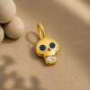 14k Gold Skull Pendant with Gemstone Eyes & Topaz Teeth Pendant
