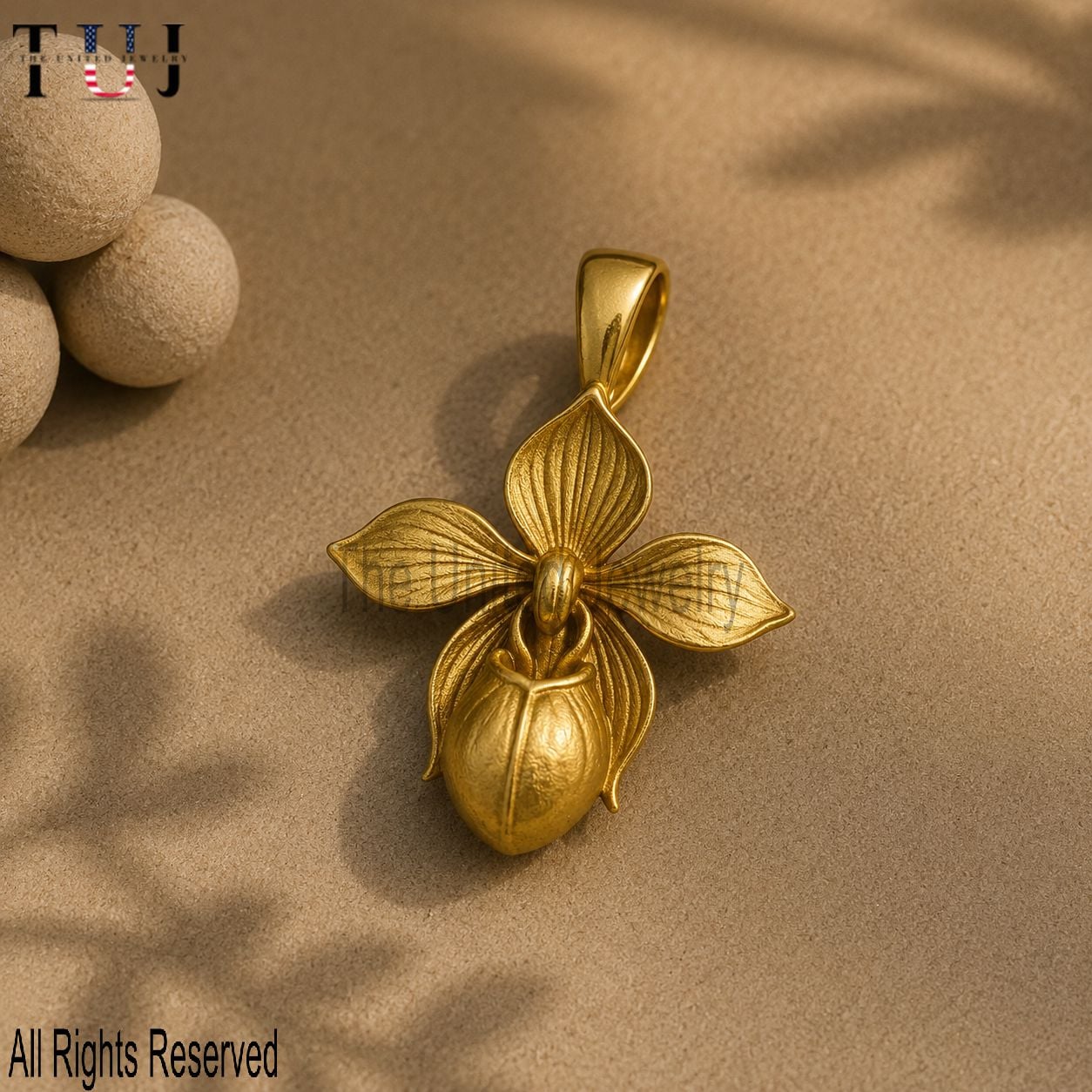 18K Gold Plated Sterling Silver Orchid Pendant - Botanical Necklace