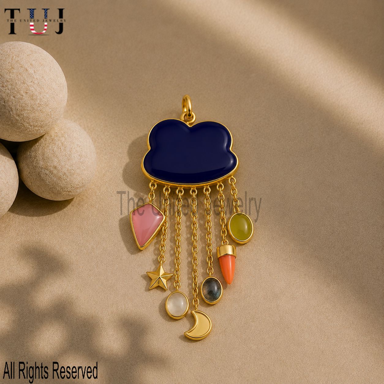 Gemstone Cloud Pendant | 925 Sterling Silver, Gold Plated Rainbow Charm