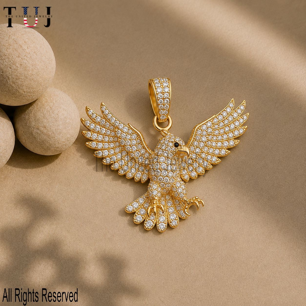 925 Sterling Silver Eagle Pendant | Gold Plated Bird Necklace with Moissanite Stones