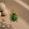 Sterling Silver Malachite Beetle Pendant: Egyptian Scarab Amulet
