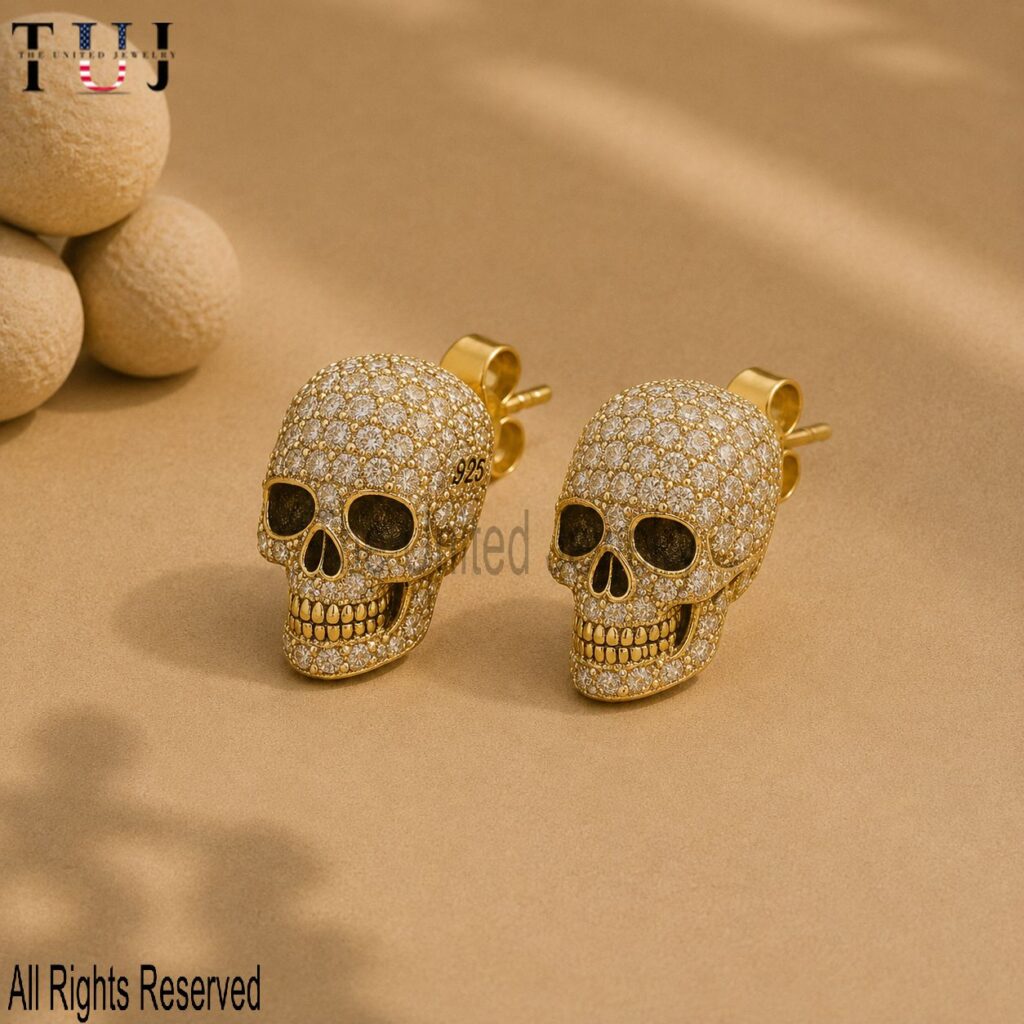 Sterling Silver Skull Stud Earrings: Gothic Pave CZ Jewelry