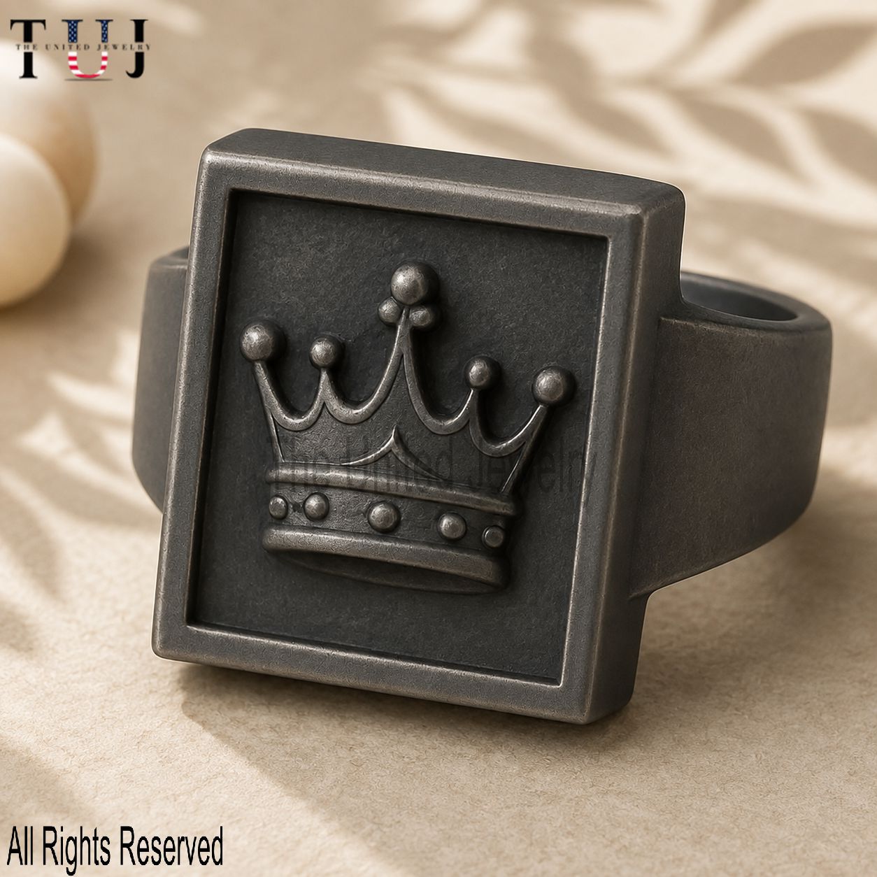 Crown Signet Ring in 925 Sterling Silver • Royal Emblem • Oxidized Matte Finish • Custom Size