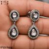 925 Sterling Silver Polki Diamond Drop Earrings | Pear & Round Halo Earrings