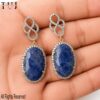 925 Sterling Silver Blue Sapphire Drop Earrings | Oval Gemstone with Diamond Halo
