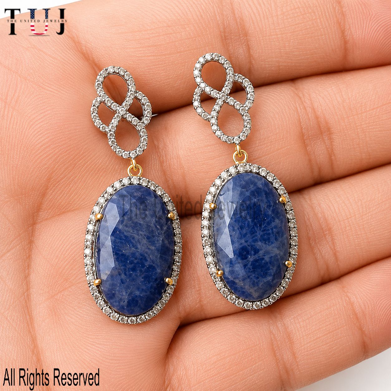 925 Sterling Silver Blue Sapphire Drop Earrings | Oval Gemstone with Diamond Halo